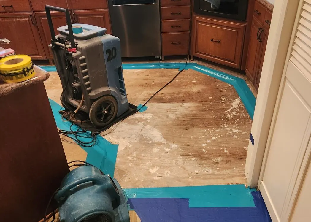 Water Damage Restoration equipment on an Austin job